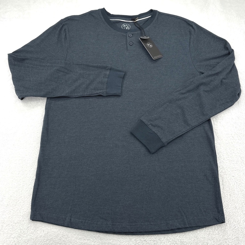 Mens Henley Shirt XL Navy Blue Long Sleeve Michael Brandon Essentials NWT